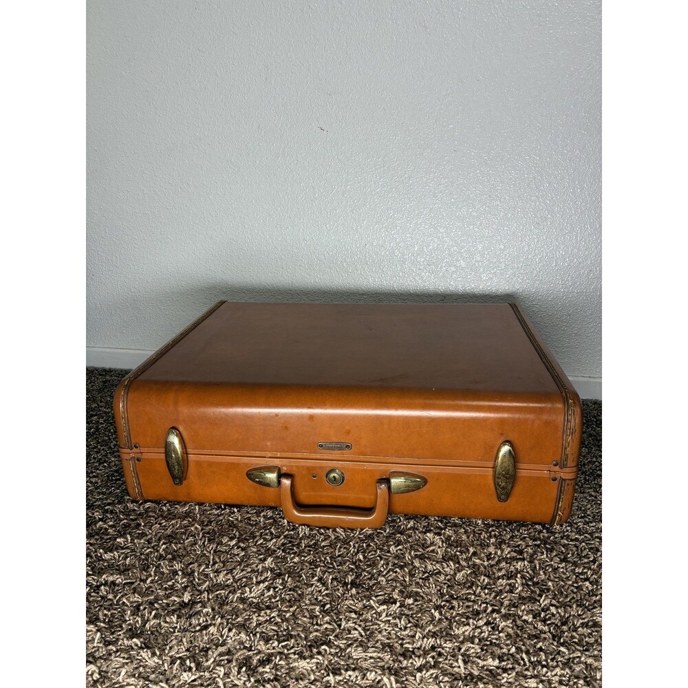 Vintage Samsonite Brown Vinyl Locking Suitcase Style 4632 USA Luggage Travel